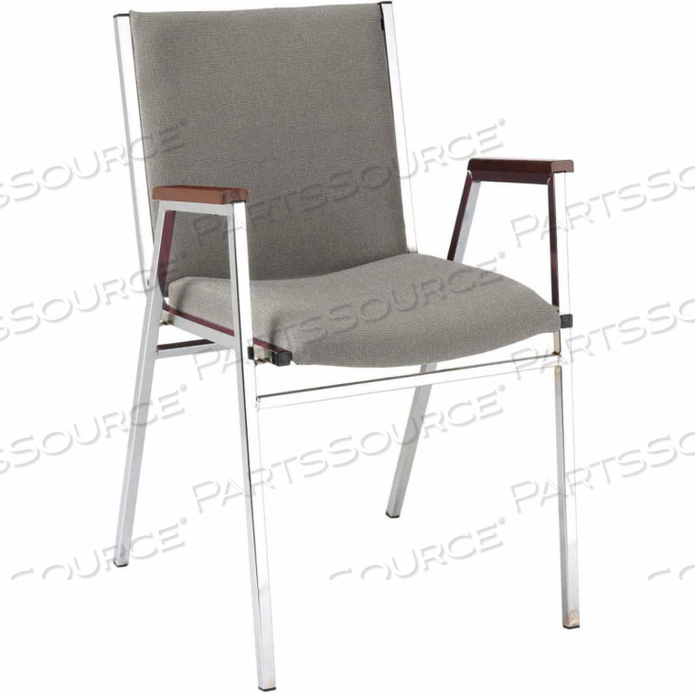 STACK CHAIR WITH ARMS - FABRIC -2" THICK SEAT GRAY FABRIC 