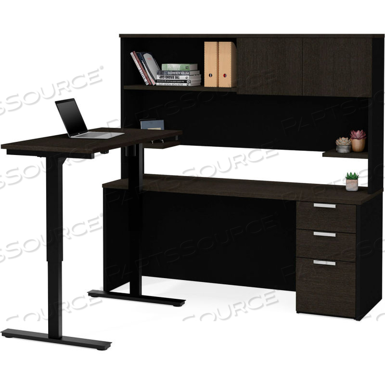 HEIGHT ADJUSTABLE L-DESK WITH HUTCH - DEEP GRAY AND BLACK - PRO-CONCEPT PLUS SERIES 