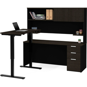 HEIGHT ADJUSTABLE L-DESK WITH HUTCH - DEEP GRAY AND BLACK - PRO-CONCEPT PLUS SERIES by Bestar Technologies, Inc.