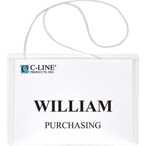 HANGING STYLE NAME BADGE WITH ELASTIC CORD, 4" X 3", CLEAR, 50/BOX by C-Line