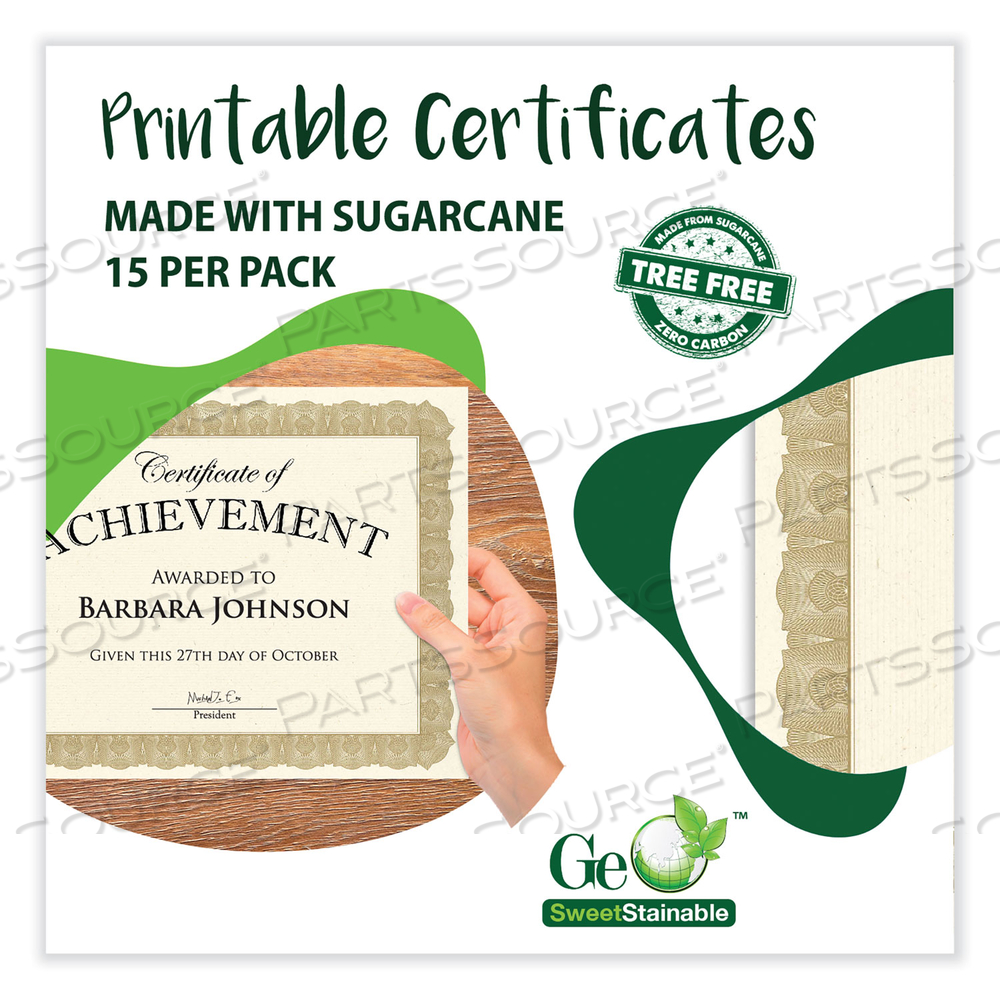 TREE FREE AWARD CERTIFICATES, 8.5 X 11, NATURAL WITH GOLD BRAIDED BORDER, 15/PACK 