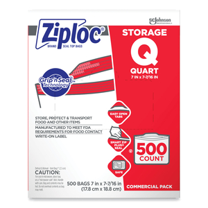 DOUBLE ZIPPER STORAGE BAGS, 1 QT, 1.75 MIL, 7" X 7.75", CLEAR, 500/BOX by Ziploc