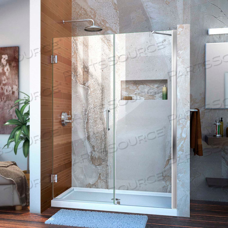 UNIDOOR FRAMELESS ADJUSTABLE SHOWER DOOR, 54"-55" 