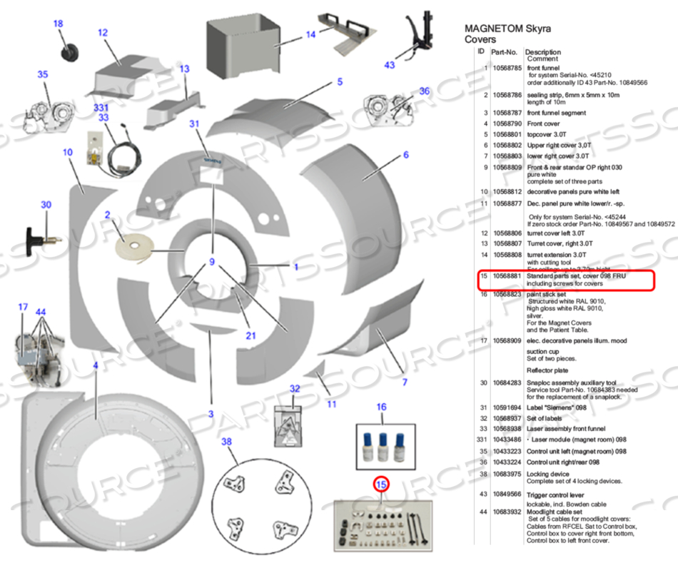 STANDARD PARTS SET, COVER 098 FRU by Siemens Medical Solutions