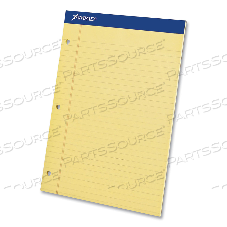 PERFORATED WRITING PADS, WIDE/LEGAL RULE, 50 CANARY-YELLOW 8.5 X 11.75 SHEETS, DOZEN 