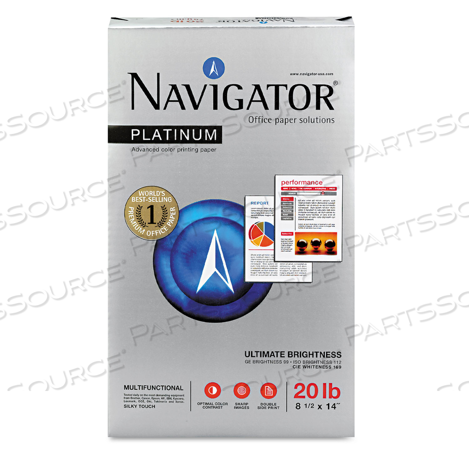 PLATINUM PAPER, 99 BRIGHT, 20 LB BOND WEIGHT, 8.5 X 14, WHITE, 500 SHEETS/REAM by Navigator PLATINUM PAPER, 99 BRIGHT, 20 LB BOND WEIGHT, 8.5 X 14, WHITE, 500 SHEETS/REAM by Navigator