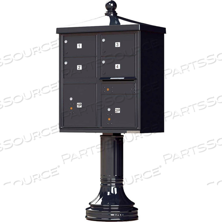 VITAL CLUSTER BOX UNIT W/VOGUE TRADITIONAL ACCESSORIES, 4 MAILBOXES & 2 PARCEL LOCKERS, BLACK by Florence Manufacturing Company VITAL CLUSTER BOX UNIT W/VOGUE TRADITIONAL ACCESSORIES, 4 MAILBOXES & 2 PARCEL LOCKERS, BLACK by Florence Manufacturing Company