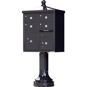 VITAL CLUSTER BOX UNIT W/VOGUE TRADITIONAL ACCESSORIES, 4 MAILBOXES & 2 PARCEL LOCKERS, BLACK by Florence Manufacturing Company VITAL CLUSTER BOX UNIT W/VOGUE TRADITIONAL ACCESSORIES, 4 MAILBOXES & 2 PARCEL LOCKERS, BLACK by Florence Manufacturing Company