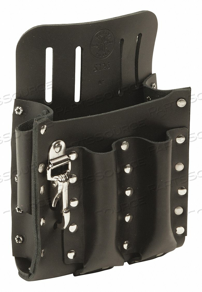 TOOL HOLDER, TOOL POUCH, LEATHER, 5-POCKET, KNIFE, PLIER, SCREWDRIVER, 6 INCH WIDTH, 8-1/2 INCH HEIGHT, LEATHER MATERIAL, 5 NUMBER OF POCKET by Klein Tools