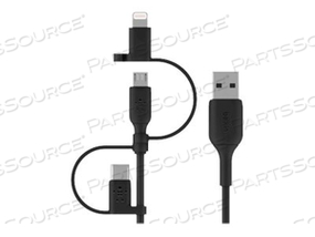BOOST CHARGE UNIVERSAL, USB CABLE, USB MALE TO MICRO-USB TYPE B, LIGHTNING, USB-C MALE, 3.3 FT by Belkin BOOST CHARGE UNIVERSAL, USB CABLE, USB MALE TO MICRO-USB TYPE B, LIGHTNING, USB-C MALE, 3.3 FT by Belkin