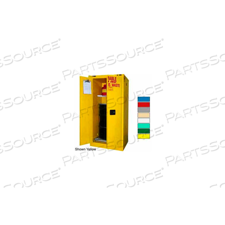 DRUM CABINET 60 GAL. CAPACITY VERTICAL SELF CLOSE HAZMAT FLAMMABLE W/ DRUM ROLLERS by Securall DRUM CABINET 60 GAL. CAPACITY VERTICAL SELF CLOSE HAZMAT FLAMMABLE W/ DRUM ROLLERS by Securall