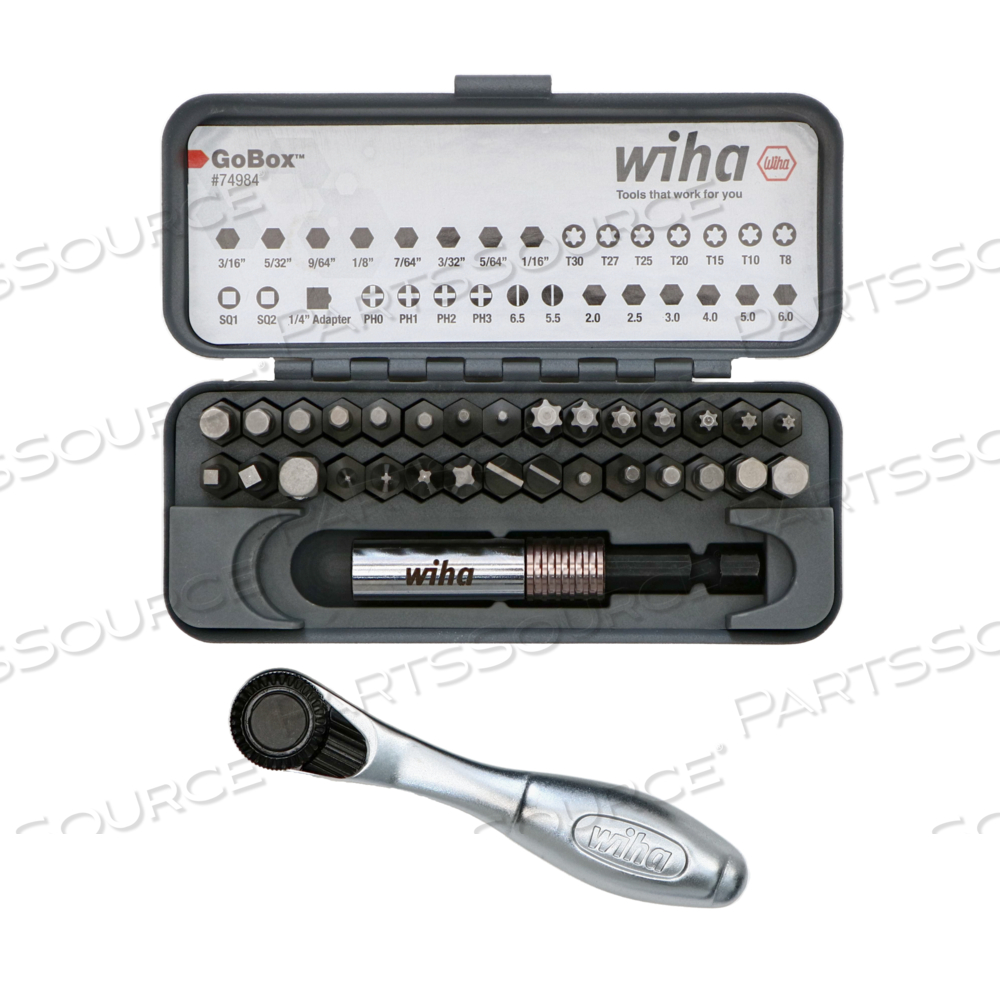 32 PIECE GOBOX™ STANDARD BIT SET WITH MINI RATCHET by Wiha Tools 32 PIECE GOBOX™ STANDARD BIT SET WITH MINI RATCHET by Wiha Tools