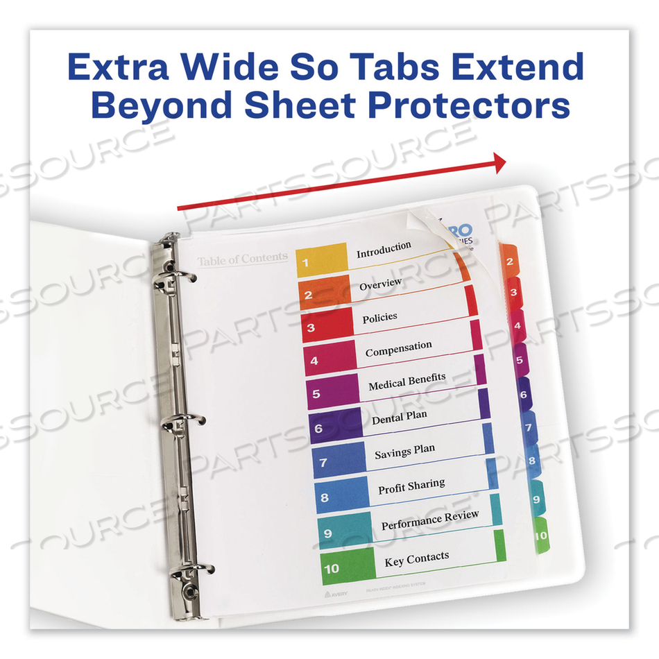 CUSTOMIZABLE TOC READY INDEX MULTICOLOR TAB DIVIDERS, EXTRA WIDE TABS, 8-TAB, 1 TO 8, 11 X 9.25, WHITE, 1 SET by Avery CUSTOMIZABLE TOC READY INDEX MULTICOLOR TAB DIVIDERS, EXTRA WIDE TABS, 8-TAB, 1 TO 8, 11 X 9.25, WHITE, 1 SET by Avery