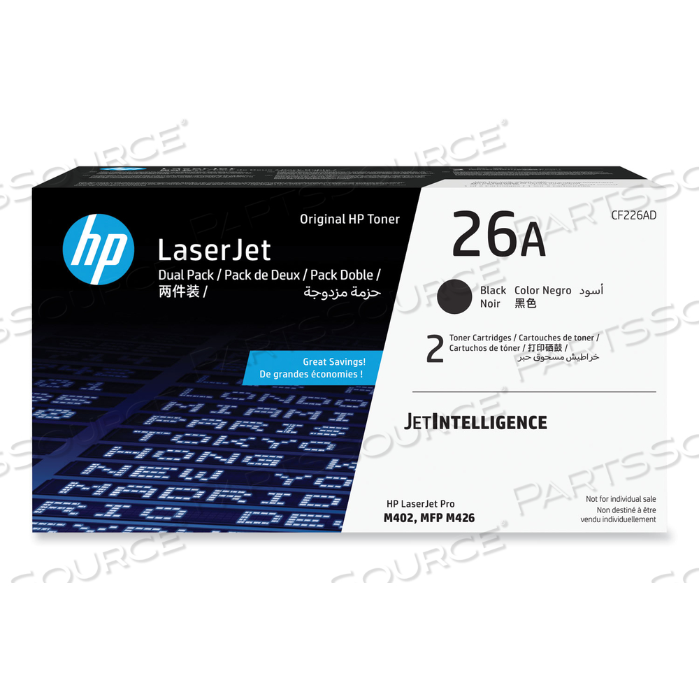 HP 26A, (CF226A) 2-PACK BLACK ORIGINAL LASERJET TONER CARTRIDGE by HP (Hewlett-Packard)