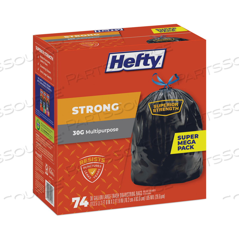 ULTRA STRONG TALL KITCHEN AND TRASH BAGS, 30 GAL, 1.1 MIL, 30" X 33", BLACK by Hefty