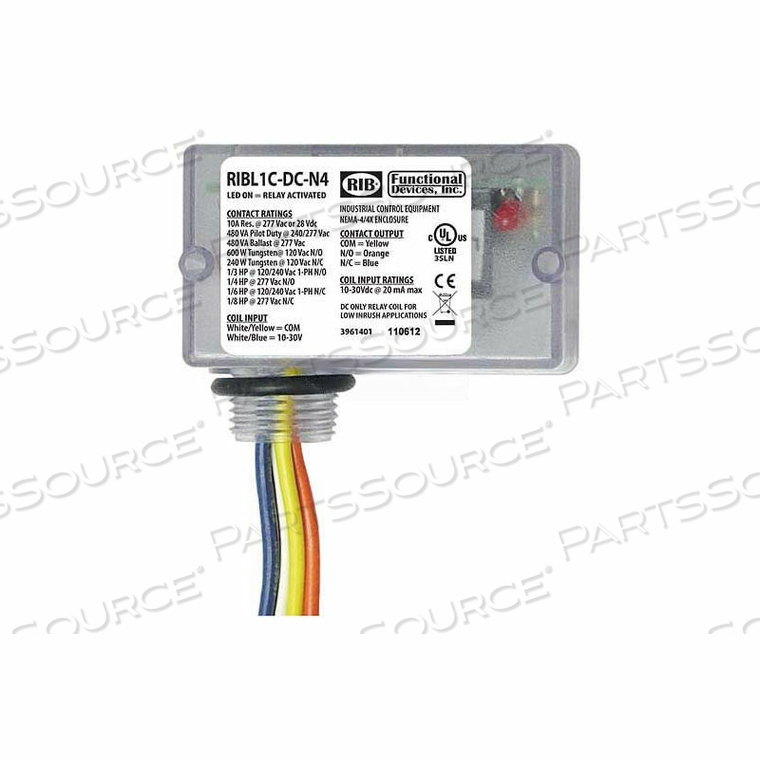 ENCLOSED RELAYS, 10A, NEMA 4/4X, SPDT, 10-30VDC, LOW-INRUSH by RIB