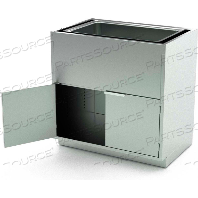 STAINLESS STEEL BASE CABINET, 2 HINGED DOORS, 1 SHELF, 1 SINK BOWL, 36"W X 21"D X 36"H by Aero Manufacturing Co.
