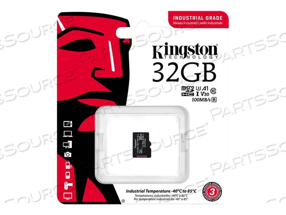 INDUSTRIAL, FLASH MEMORY CARD (MICROSDHC TO SD ADAPTER INCLUDED), 32 GB, A1 / VIDEO CLASS V30 / UHS-I U3 / CLASS10, MICROSDHC UHS-I by Kingston Technology INDUSTRIAL, FLASH MEMORY CARD (MICROSDHC TO SD ADAPTER INCLUDED), 32 GB, A1 / VIDEO CLASS V30 / UHS-I U3 / CLASS10, MICROSDHC UHS-I by Kingston Technology