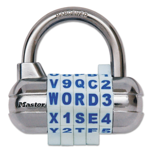 PASSWORD PLUS COMBINATION LOCK, HARDENED STEEL SHACKLE, 2.5" WIDE, CHROME/ASSORTED by Master Lock PASSWORD PLUS COMBINATION LOCK, HARDENED STEEL SHACKLE, 2.5" WIDE, CHROME/ASSORTED by Master Lock