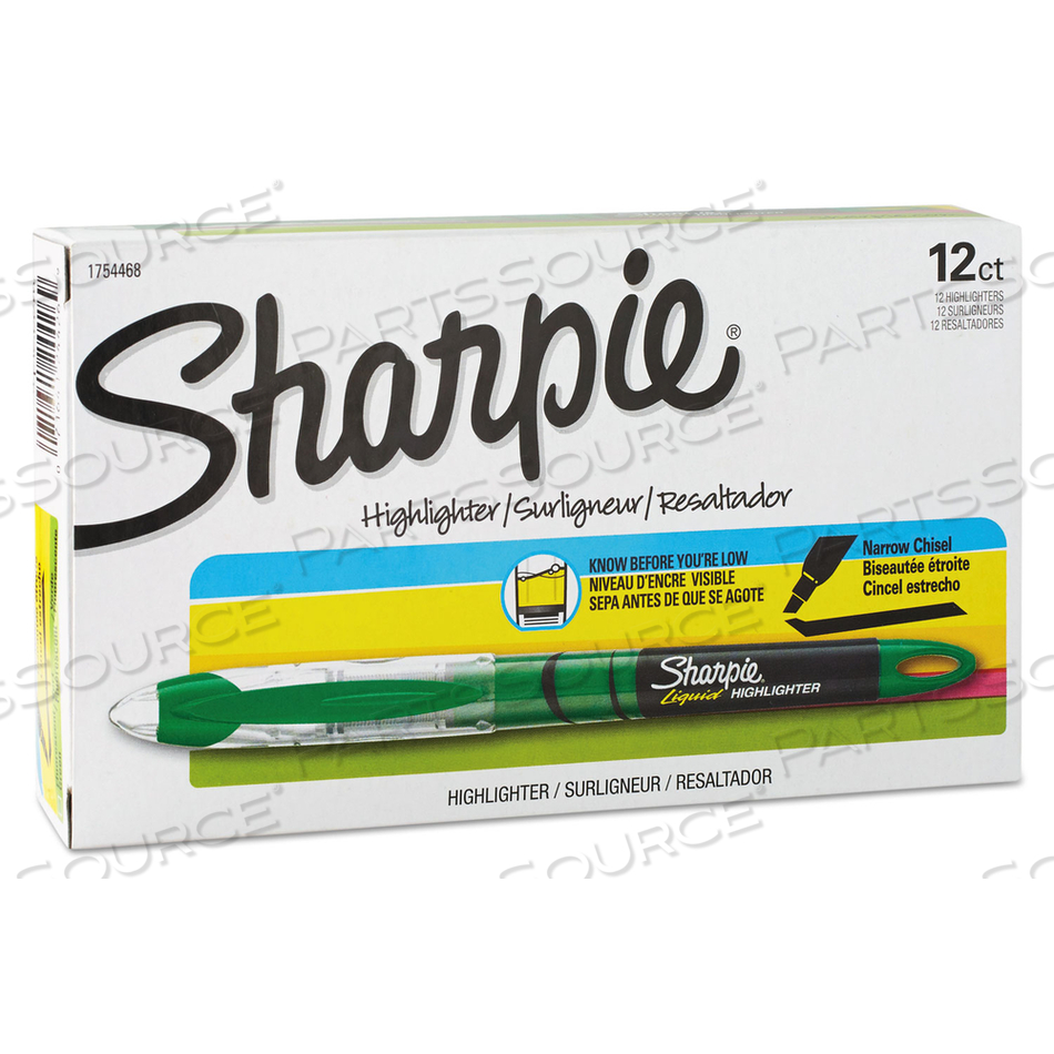 LIQUID PEN STYLE HIGHLIGHTERS, FLUORESCENT GREEN INK, CHISEL TIP, GREEN/BLACK/CLEAR BARREL by Sharpie