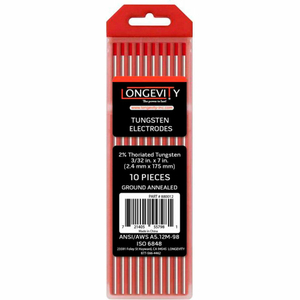 2% THORIATED RED TUNGSTEN, 3/32 X 7 TIG TUNGSTEN, 10 PC. CONSUMABLES by Longevity, LLC