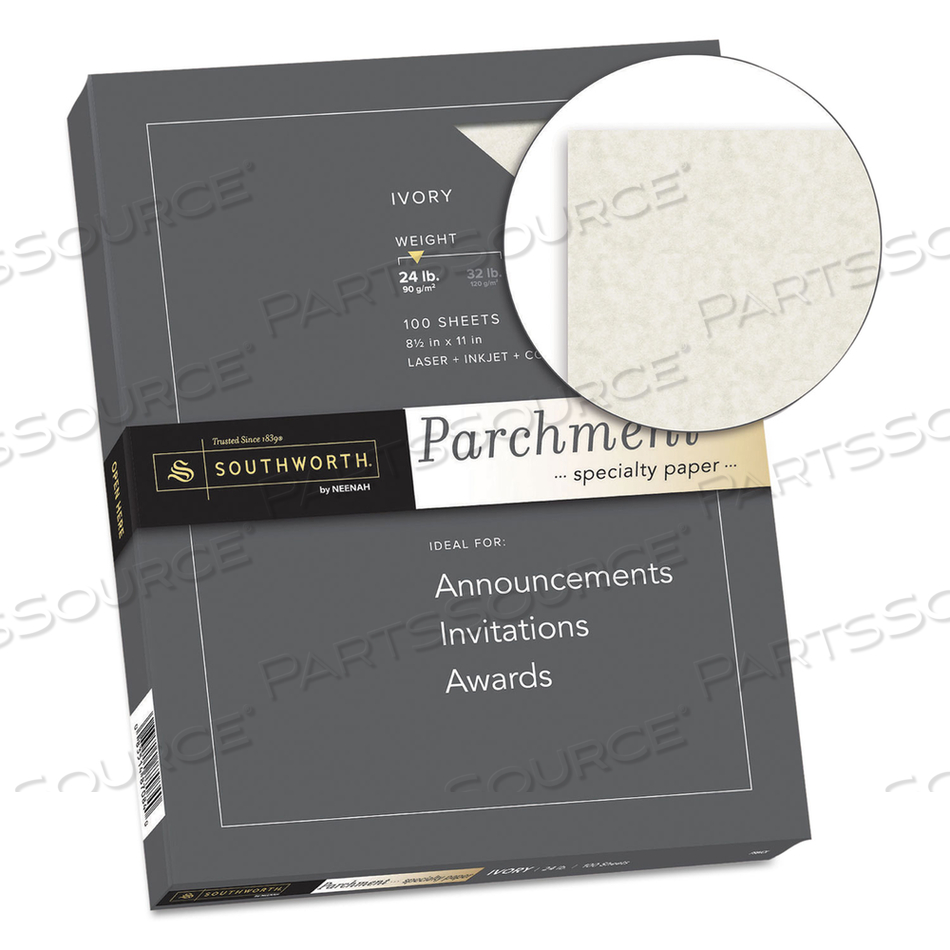 PARCHMENT SPECIALTY PAPER, 24 LB BOND WEIGHT, 8.5 X 11, IVORY by SOUTHWORTH PRODUCTS CORP