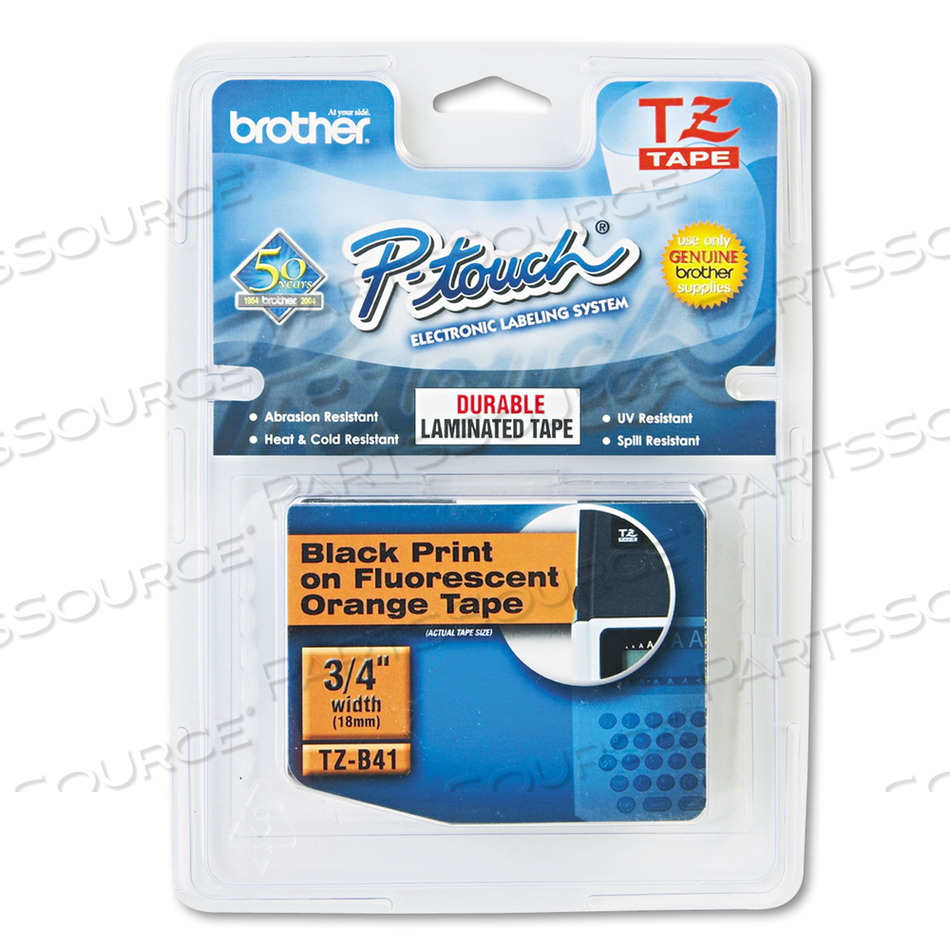 TZ STANDARD ADHESIVE LAMINATED LABELING TAPE, 0.7" X 16.4 FT, BLACK ON FLUORESCENT ORANGE by Brother