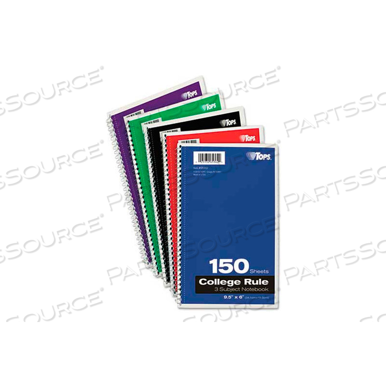 WIREBOUND 3-SUBJECT NOTEBOOK, COLLEGE RULE,9-1/2 X 6, WHITE, 150 SHEETS/PAD by Tops WIREBOUND 3-SUBJECT NOTEBOOK, COLLEGE RULE,9-1/2 X 6, WHITE, 150 SHEETS/PAD by Tops