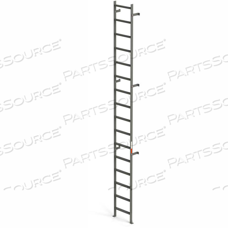 STEEL VERTICAL WALL MOUNT LADDER W/O RAIL EXTENSIONS, 16 STEP GRAY 