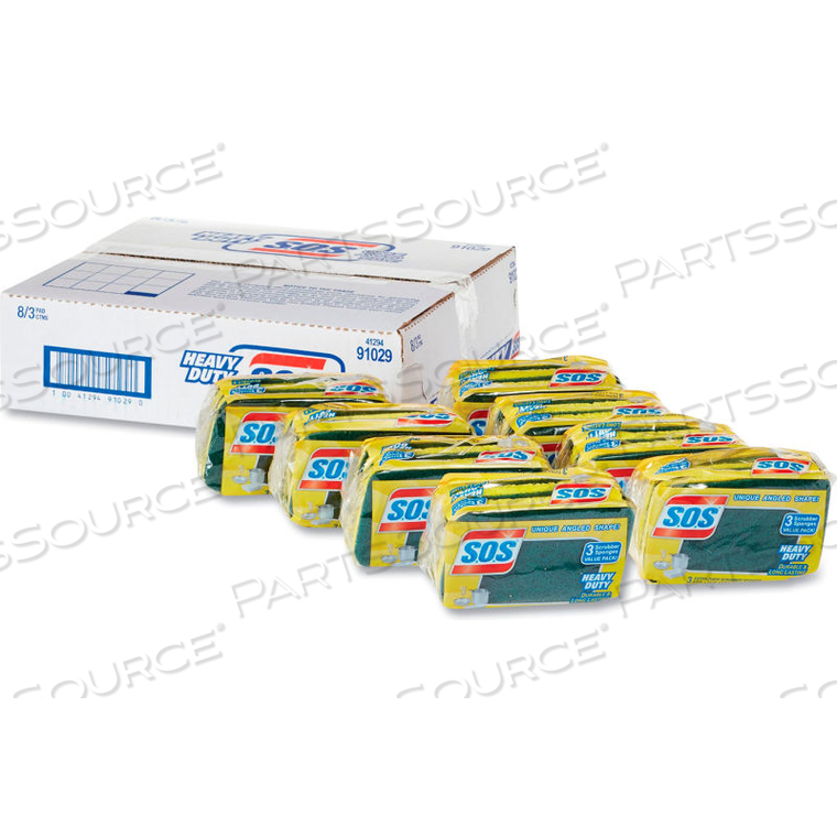 HEAVY-DUTY SCRUBBER SPONGE, YELLOW/GREEN, 8 SPONGES - 91029 by S.O.S