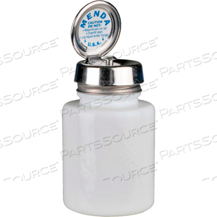 MENDA ROUND WHITE GLASS LIQUID DISPENSER WITH PURE-TOUCH PUMP, 4 OZ. by Desco MENDA ROUND WHITE GLASS LIQUID DISPENSER WITH PURE-TOUCH PUMP, 4 OZ. by Desco