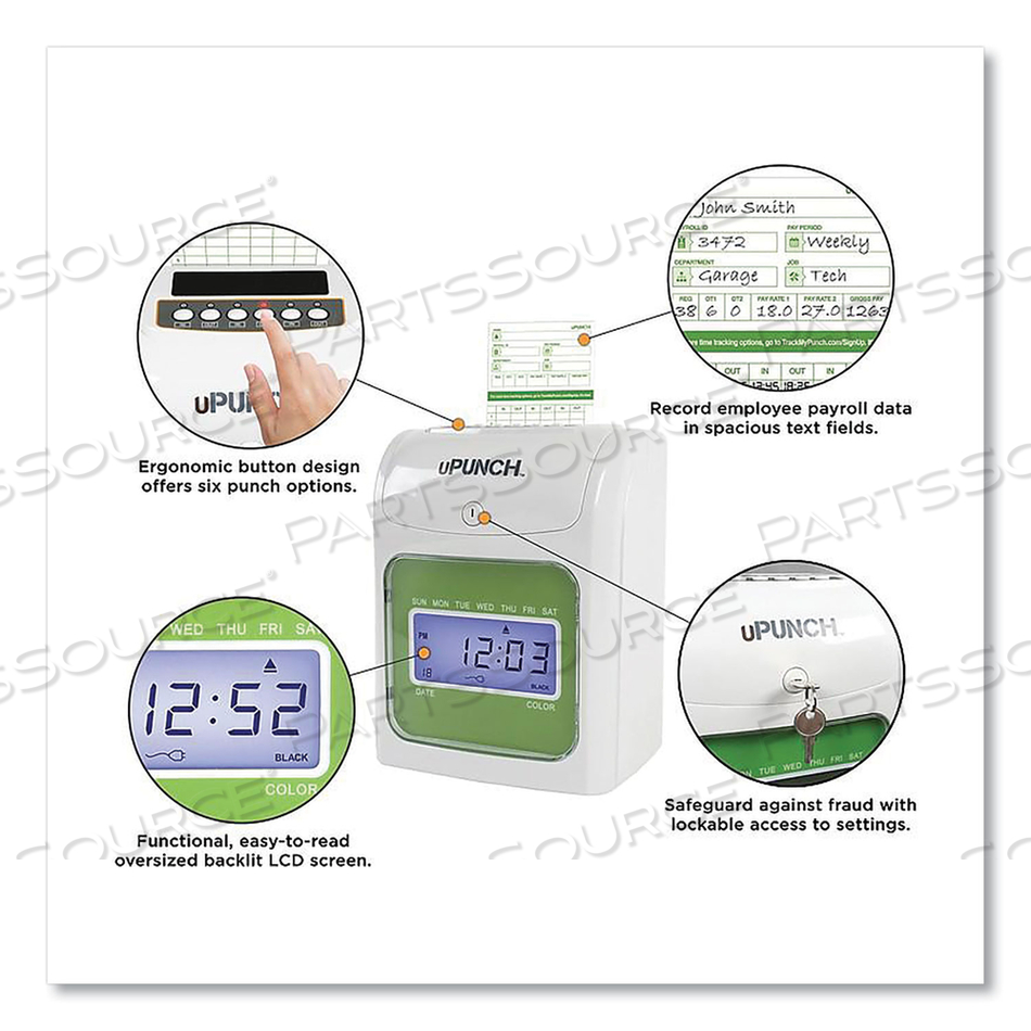 UB1000 ELECTRONIC NON-CALCULATING TIME CLOCK BUNDLE, LCD DISPLAY, BEIGE/GREEN by uPunch