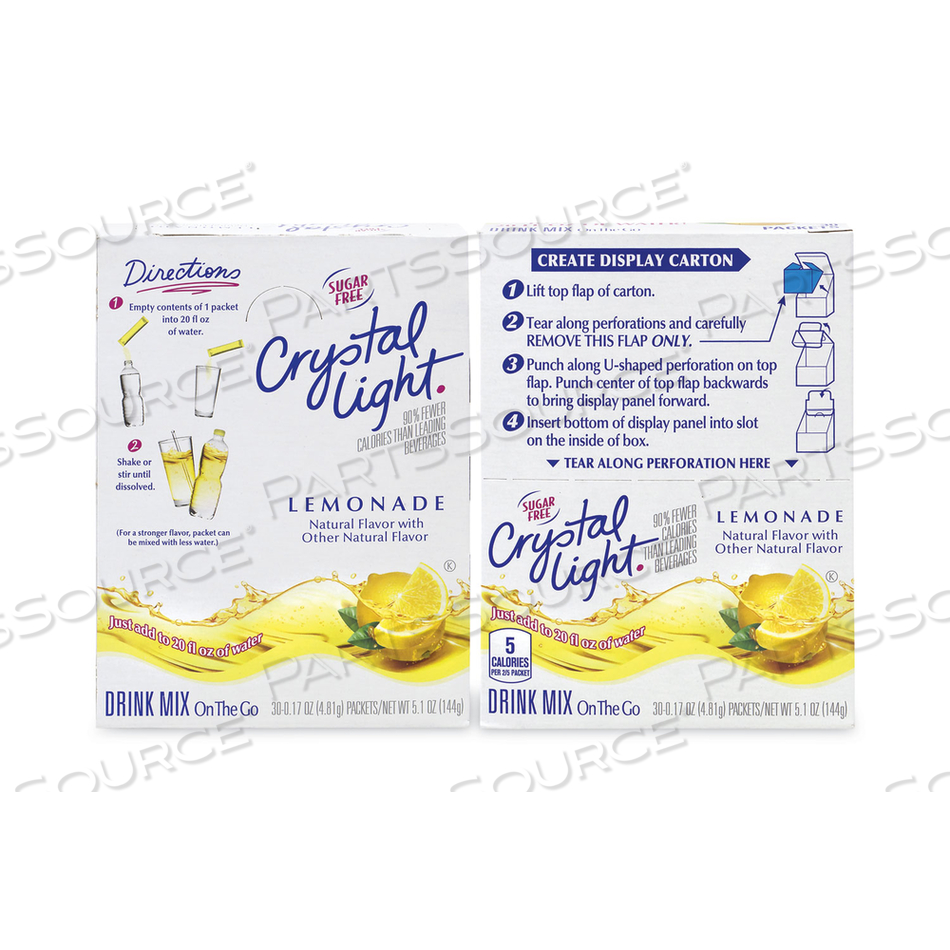 ON-THE-GO SUGAR-FREE DRINK MIX, LEMONADE, 0.17 OZ SINGLE-SERVING TUBES, 30/PACK, 2 PACKS/BOX 