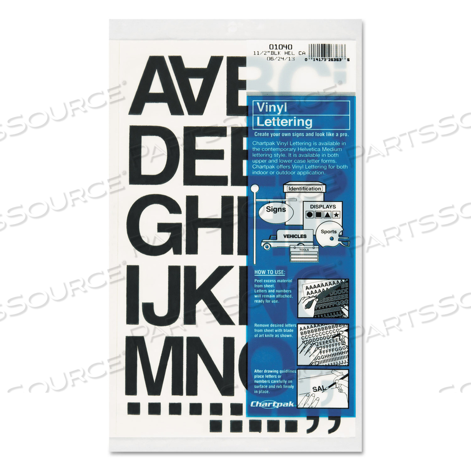PRESS-ON VINYL LETTERS AND NUMBERS, SELF ADHESIVE, BLACK, 1.5"H, 37 LETTERS AND NUMBERS by Chartpak