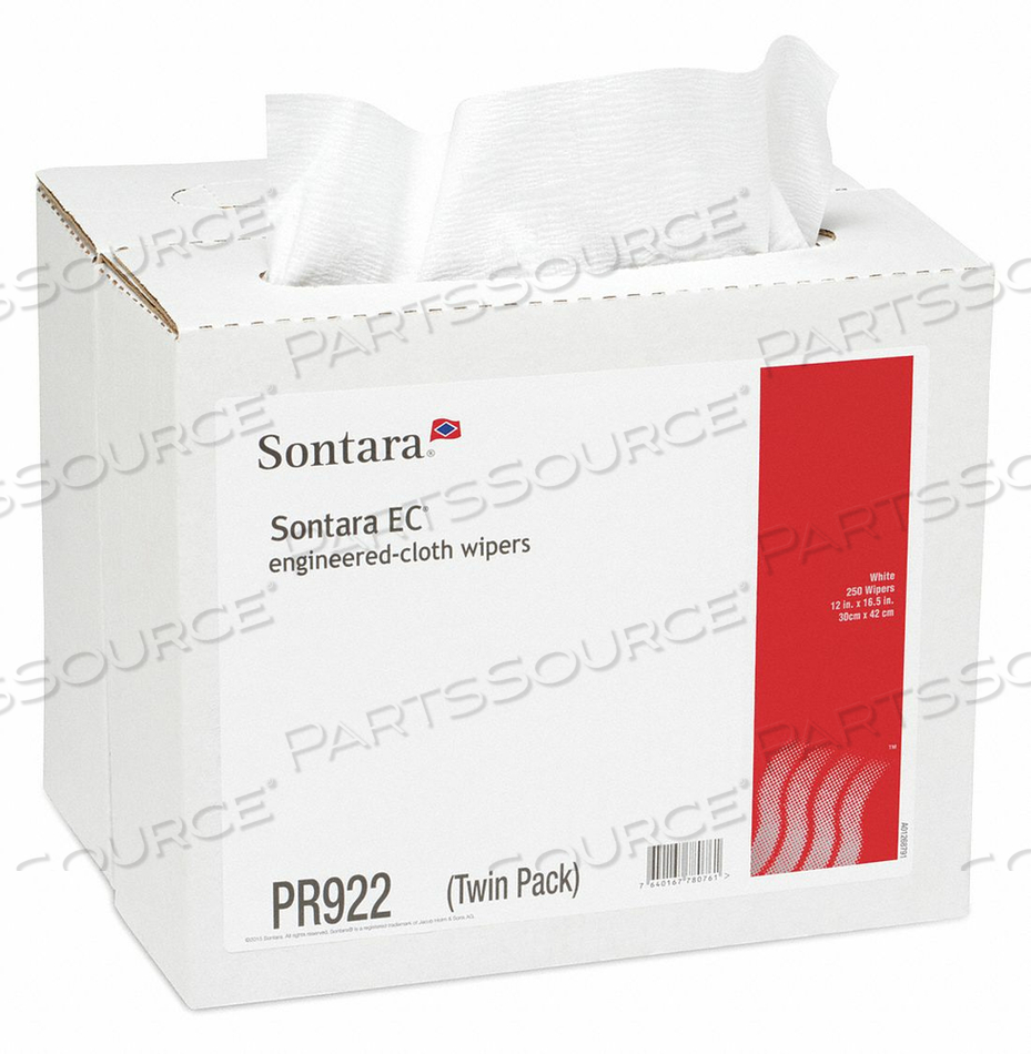 DUPONT SONTARA EC MEDIUM DUTY/LOW LINT WIPES, 12" X 16-1/2", 250/CASE, by Hospeco