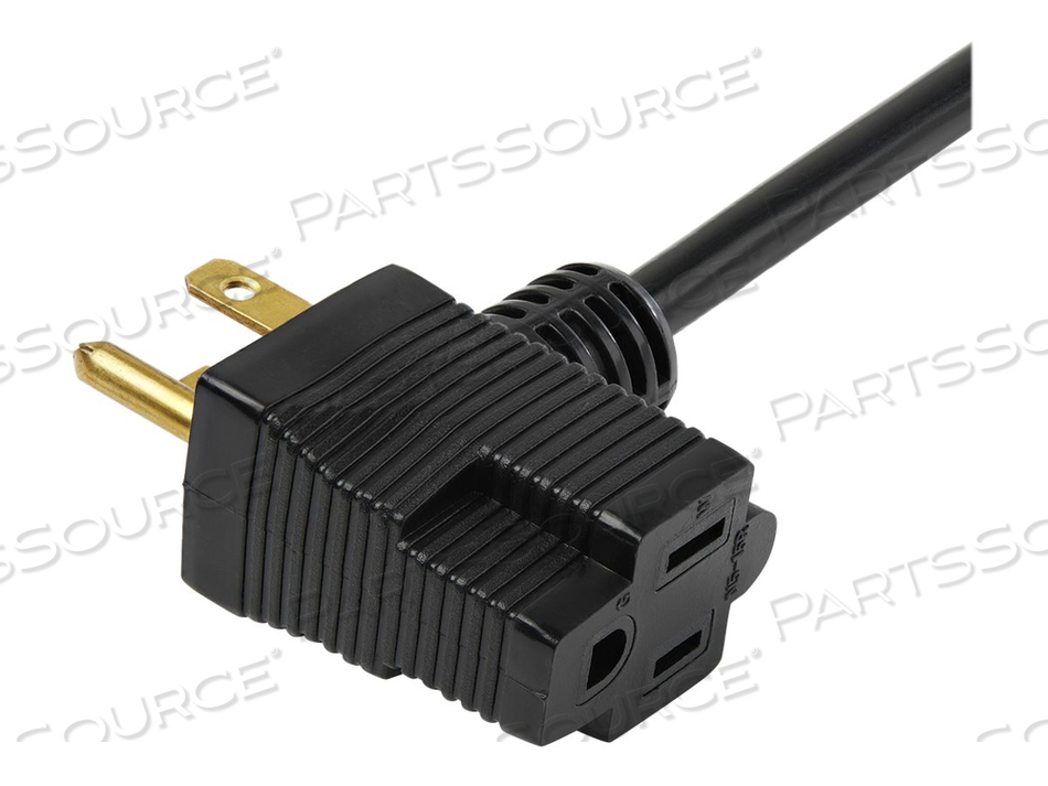3FT (1M) PIGGYBACK POWER EXTENSION CORD, NEMA 5-15P TO 2X NEMA 5-15R, 16 AWG, 125V/15A, UL CERTIFIED, 1 TO 2 OUTLET SAVER EXTENSION CORD, 3- by StarTech.com Ltd.