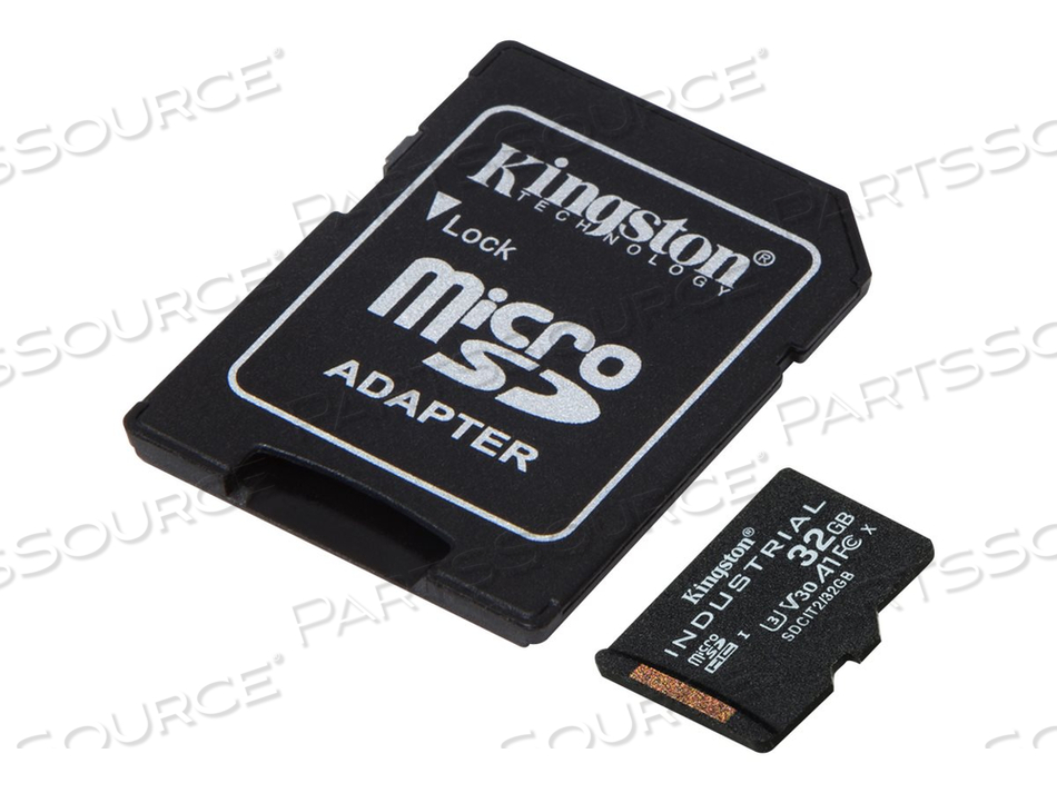 INDUSTRIAL, FLASH MEMORY CARD (MICROSDHC TO SD ADAPTER INCLUDED), 32 GB, A1 / VIDEO CLASS V30 / UHS-I U3 / CLASS10, MICROSDHC UHS-I by Kingston Technology INDUSTRIAL, FLASH MEMORY CARD (MICROSDHC TO SD ADAPTER INCLUDED), 32 GB, A1 / VIDEO CLASS V30 / UHS-I U3 / CLASS10, MICROSDHC UHS-I by Kingston Technology