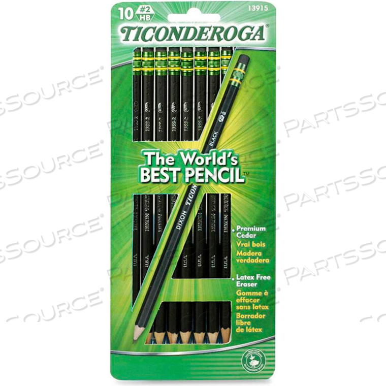 WOOD PENCIL, #2 PENCIL GRADE, GRAPHITE LEAD, BLACK BARREL, 10/CD 