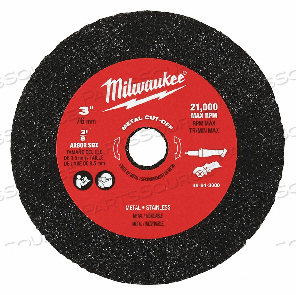 CUT-OFF WHEEL 3/8 ARBOR HOLE SIZE PK3 by Milwaukee Electric Tools CUT-OFF WHEEL 3/8 ARBOR HOLE SIZE PK3 by Milwaukee Electric Tools