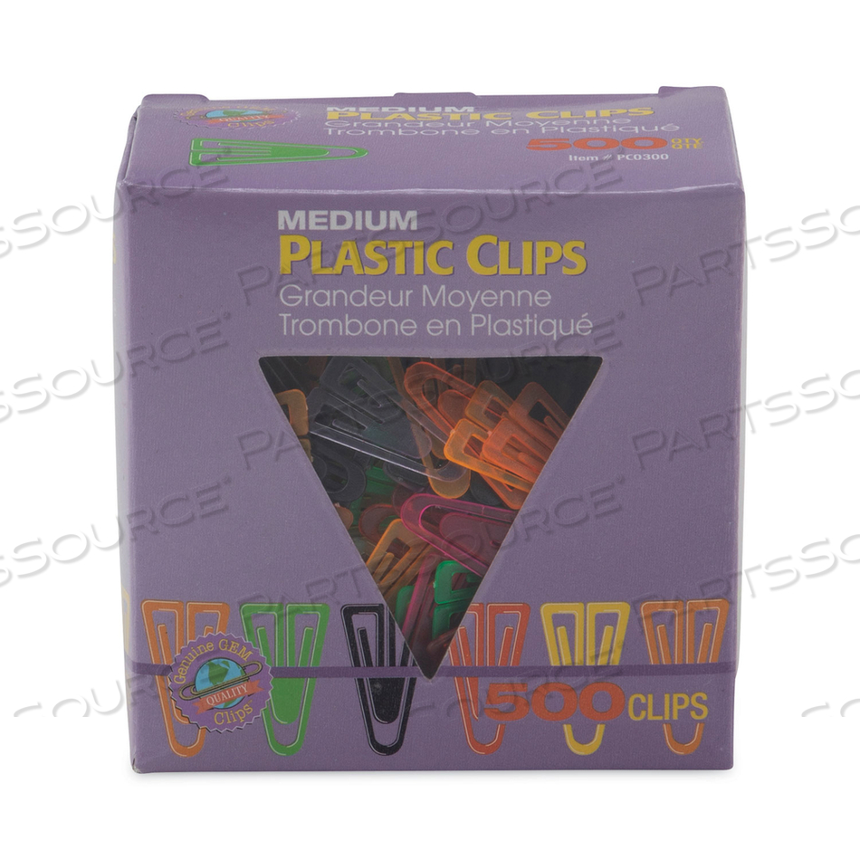 PLASTIC PAPER CLIPS, MEDIUM, SMOOTH, ASSORTED COLORS by Gem Products PLASTIC PAPER CLIPS, MEDIUM, SMOOTH, ASSORTED COLORS by Gem Products