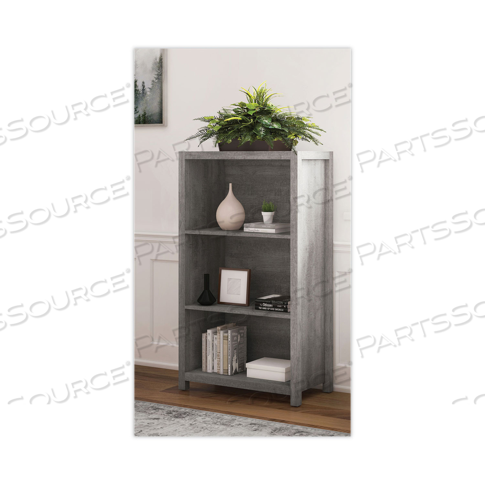 FALLBROOK BOOKCASE, THREE-SHELF, 28W X 14D X 48.25H, SMOKED ASH/RUSTIC WARM GRAY by Whalen FALLBROOK BOOKCASE, THREE-SHELF, 28W X 14D X 48.25H, SMOKED ASH/RUSTIC WARM GRAY by Whalen