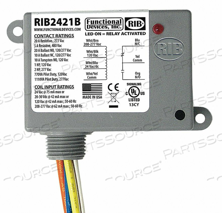 RELAY 24VAC/DC 120/208-277VAC 20A SPDT by RIB RELAY 24VAC/DC 120/208-277VAC 20A SPDT by RIB