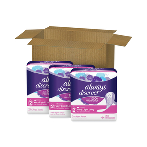 DISCREET INCONTINENCE LINERS, VERY LIGHT ABSORBENCY, LONG, 44/PACK, 3 PACKS/CARTON by Always