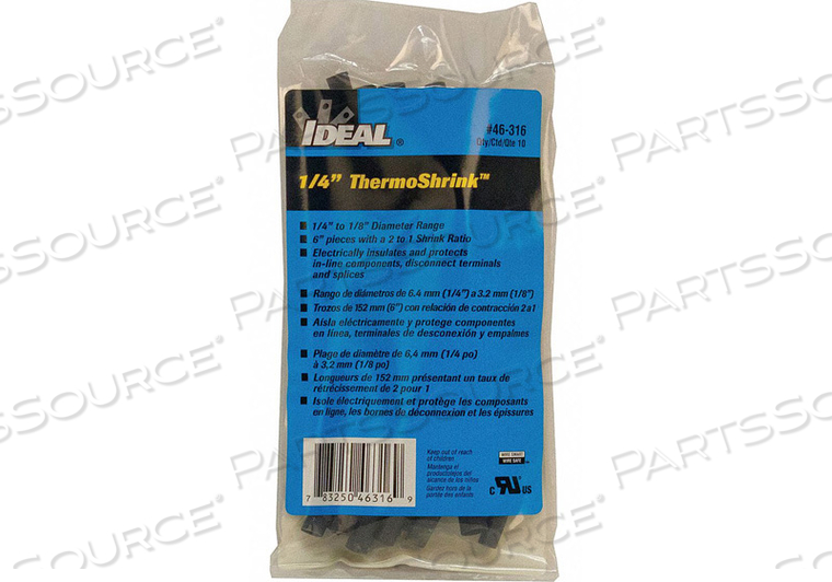 THIN WALL HEAT SHRINK TUBING BLACK POLYOLEFIN, NON-LINED 6.00 IN by Ideal Industries Inc.