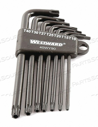 TORX KEY SET, TIP SIZE T10, T15, T20, T25, T27, T30, T40, BLACK OXIDE, 7, PLASTIC HOLDER, LONG, TAMPER RESISTANT TORX, 2, NO, 3 1/2 IN TO 5 by Westward TORX KEY SET, TIP SIZE T10, T15, T20, T25, T27, T30, T40, BLACK OXIDE, 7, PLASTIC HOLDER, LONG, TAMPER RESISTANT TORX, 2, NO, 3 1/2 IN TO 5 by Westward