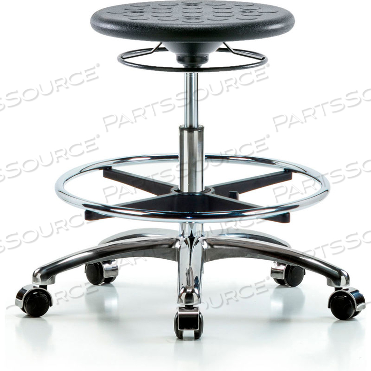 BLUE RIDGE ERGONOMICS CLEANROOM STOOL WITH CASTERS AND FOOTRING - MEDIUM BENCH HEIGHT - BLACK by E Com Inc BLUE RIDGE ERGONOMICS CLEANROOM STOOL WITH CASTERS AND FOOTRING - MEDIUM BENCH HEIGHT - BLACK by E Com Inc