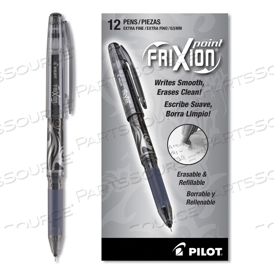 FRIXION POINT ERASABLE GEL PEN, STICK, EXTRA-FINE 0.5 MM, BLACK INK, BLACK BARREL by Pilot