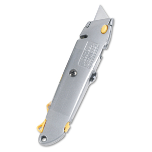 QUICK-CHANGE UTILITY KNIFE WITH RETRACTABLE BLADE AND TWINE CUTTER, 6" METAL HANDLE, GRAY by Stanley QUICK-CHANGE UTILITY KNIFE WITH RETRACTABLE BLADE AND TWINE CUTTER, 6" METAL HANDLE, GRAY by Stanley