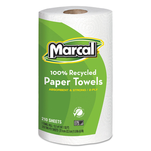 100% PREMIUM RECYCLED KITCHEN ROLL TOWELS, 2-PLY, 11 X 8.8, WHITE, 210 SHEETS, 12 ROLLS/CARTON by Marcal