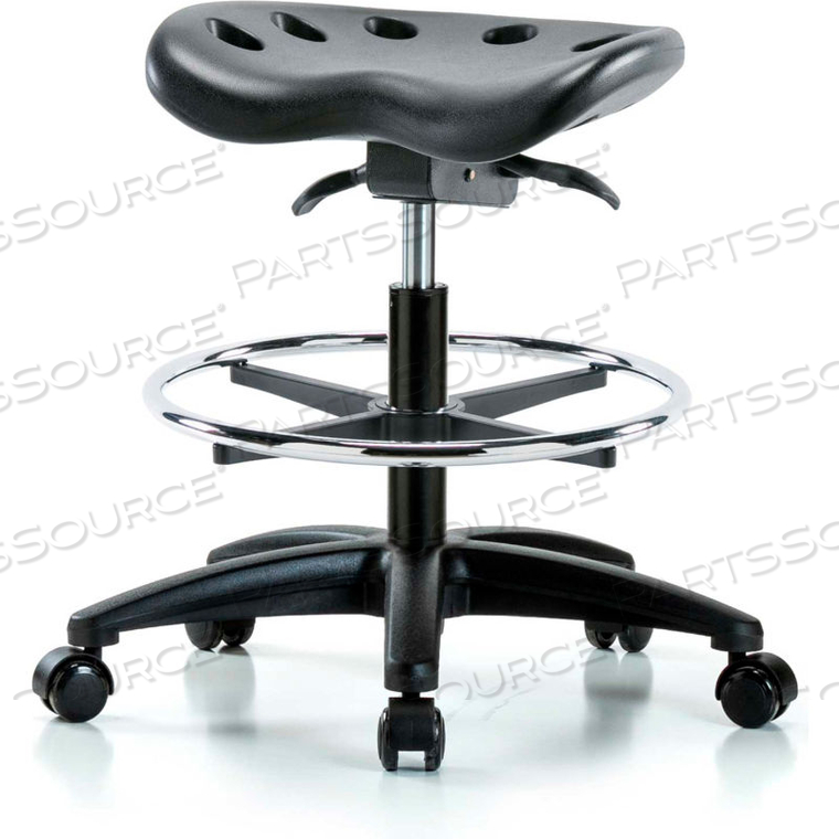 INTERION POLYURETHANE TRACTOR STOOL WITH FOOT RING AND SEAT TILT - BLACK W/ BLACK BASE by E Com Inc